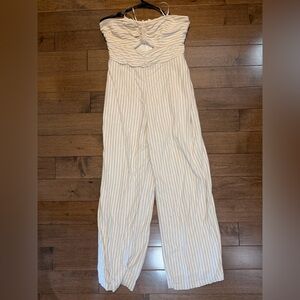 Abercrombie & Fitch Cream and White Striped Jumpsuit